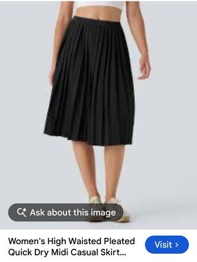 NWT Halara High Waist Pleated Quick Dry Midi Skirt. Size Large. Black